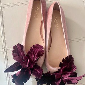Cecilia New York Pink Suede Flats with Flower